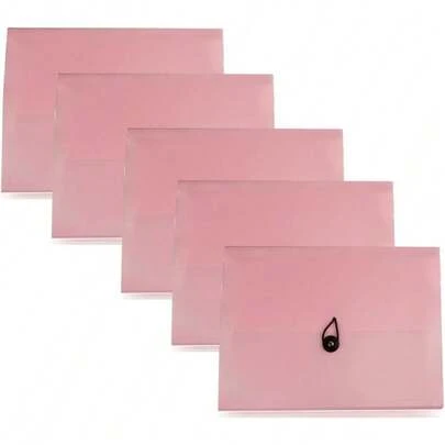 5 X A4 Plastic File Folders, With 4 Pockets Expanding File Folder - Plastic Button In Front/Accordian File Organizer/File Folders For Filing Cabinet Grey, Pink