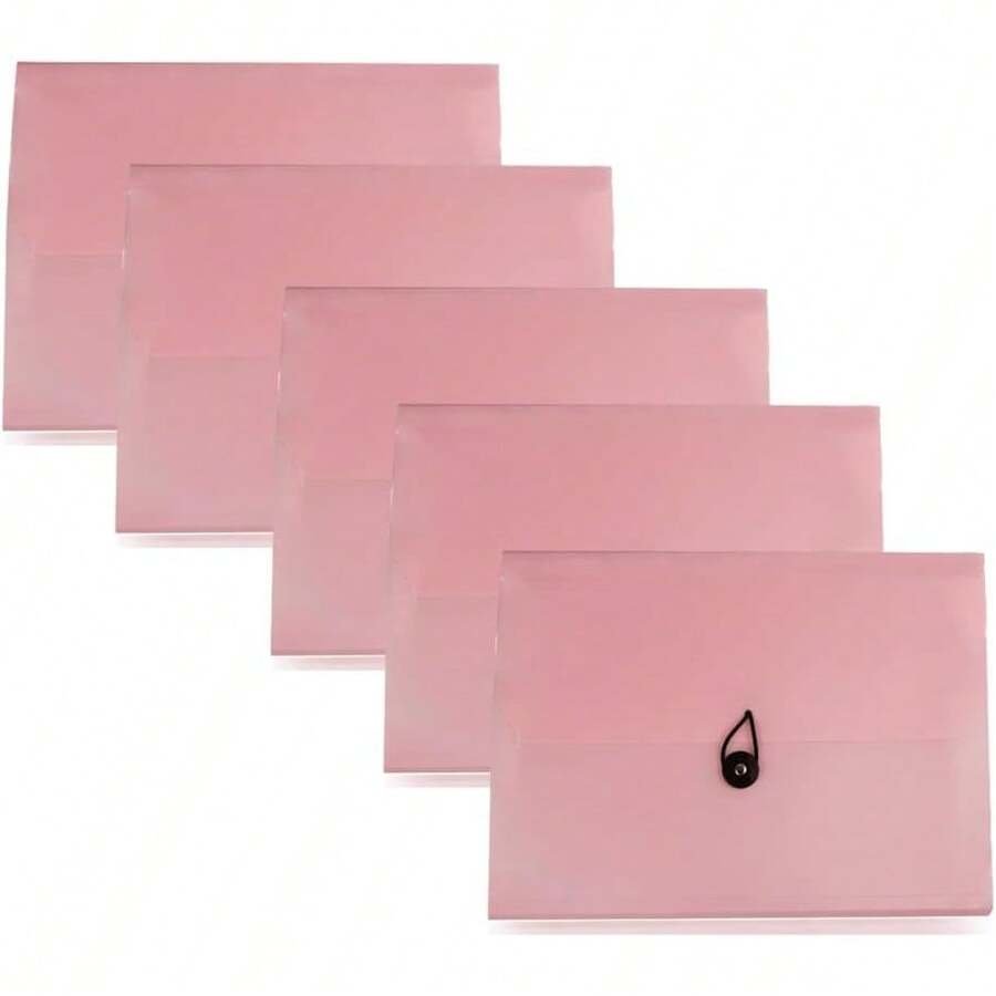 5 X A4 Plastic File Folders, With 4 Pockets Expanding File Folder - Plastic Button In Front/Accordian File Organizer/File Folders For Filing Cabinet Grey, Pink - 粉色 - 查看 1