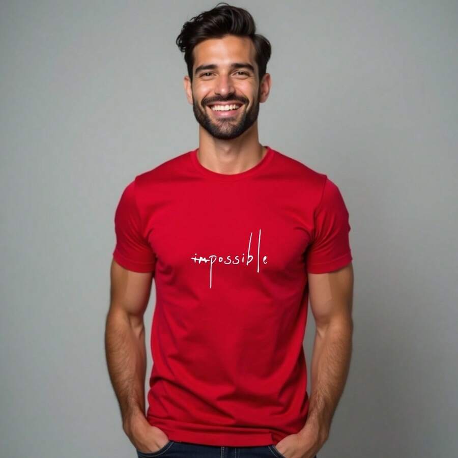 Comfortable Minimalist Printed T-Shirt - Red - View 1