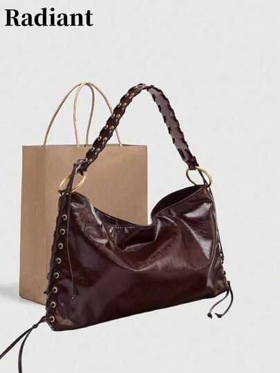 Bolso de mujer 2025 Nuevo producto de primavera Bolso de mano con hebilla de metal de gran capacidad Bolso de mano tejido Bolso de hombro casual de mujer para vacaciones y viajes