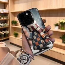 Cubierta de telefono con diseño de muñeco de nieve estilo patchwork multicolor con bufanda a cuadros para iPhone funda de invierno decorativa para uso diario y regalo Aplicable a los teléfonos de la serie Apple y Galaxy - Blanco - Ver 4