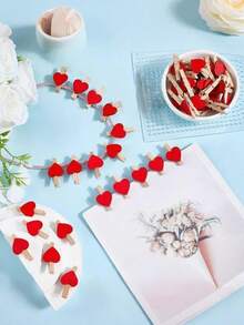20Pcs Mini Heart Clothespins With String, 1.2Inch Wooden Heart Clothes Pins, Small Red Heart Woodden Photo Clips With 9.8Ft Jute Twine For Wedding,Crafts,Hanging Photo Display - Multicolor - View 3