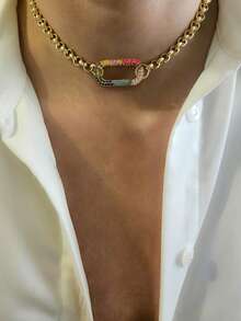 1pc STYLEVER Gold Letter Necklace With Devil's Eye Pendant And Stainless Steel Chain, Suitable For Work, Daily Life, Parties, Banquets And Balls. A Unique And Luxurious Necklace For Women. - Yellow Gold - View 10