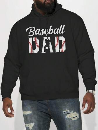 1件加大码男士复古街头风连帽衫，黑色，加厚保暖内衬，创意英文印花，休闲户外服饰，秋冬款