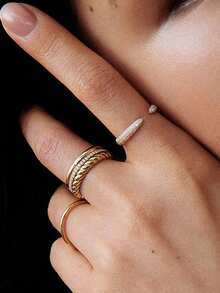 两件套经典华丽扭纹戒指套装，镶嵌钻石，订婚礼物、节日礼物，S925纯银精美珠宝礼品