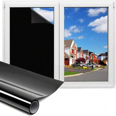 1Piezas-40x500CM Película de Vinilo para Ventanas Privacidad y Bloqueador de Luz Diurna Vinilo Adhesivo Negro para Ventana Window Film Película Térmica para Ventanas Aislante de Calor y Polarizado para Casa