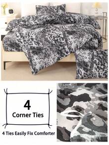 3pcs Leopard Print Bedding Set, Soft & Skin-Friendly Bed Linens Set, Includes 1 Duvet Cover & 2 Pillow Shams - Multicolor - View 6