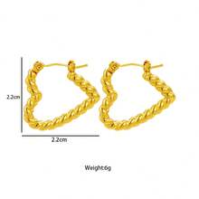 1对时尚不锈钢不褪色耳环，简约百搭心形和圆形钛钢耳环 - 彩色 - 查看 3