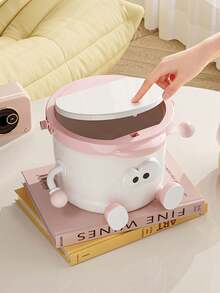 1pc Desktop Trash Can/Press Open Creative Home/Dorm/Bedroom/Living Room Use, Cute Large Capacity Cartoon Paper Basket - Multicolor - View 2