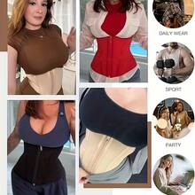 Women's Waist Trainer With Zipper Closure & Hooks Corset, Ideal For Gym, Everyday Casual Wear, Available In Black, Beige And Pink Colors XYZU - 黑色 - 查看 7