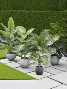 4pcs - Large Artificial Green Plant Palm Tree Set, Includes 48 Big Leaves, Christmas Decor, Modern Wedding Garden Decor; Maintenance-Free Evergreen Prosperity Tree Artificial Plants, Suitable For All Seasons; Suitable For Potted Christmas Trees For Thanksgiving, Halloween And Other Holidays - Multicolor - View 5
