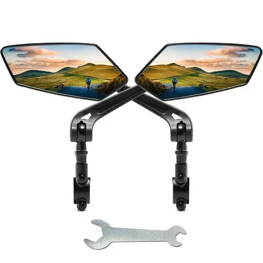 2pcs 360° Adjustable Bike Mirrors For Handlebars, Scratch-Resistant Glass Lens, Fit Safety Rear View Mirrors With ABS Mounting Brackets & Screws Included, Black, Enhanced Visibility Gear