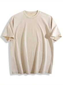 2026 Men's Washed Vintage Pure Cotton Short Sleeve T-Shirt, American Retro Loose Fit, High Street Cool Style Basic Tee For  Men, High-Quality Wax Printed Cotton Retro Fashion Brand T-Shirt, Men's T-Shirt, Beach Must-Have, Men's Summer T-Shirt, Holiday Gift, Perfect Gift, Valentine's Day Gift - 杏色 - 查看 2