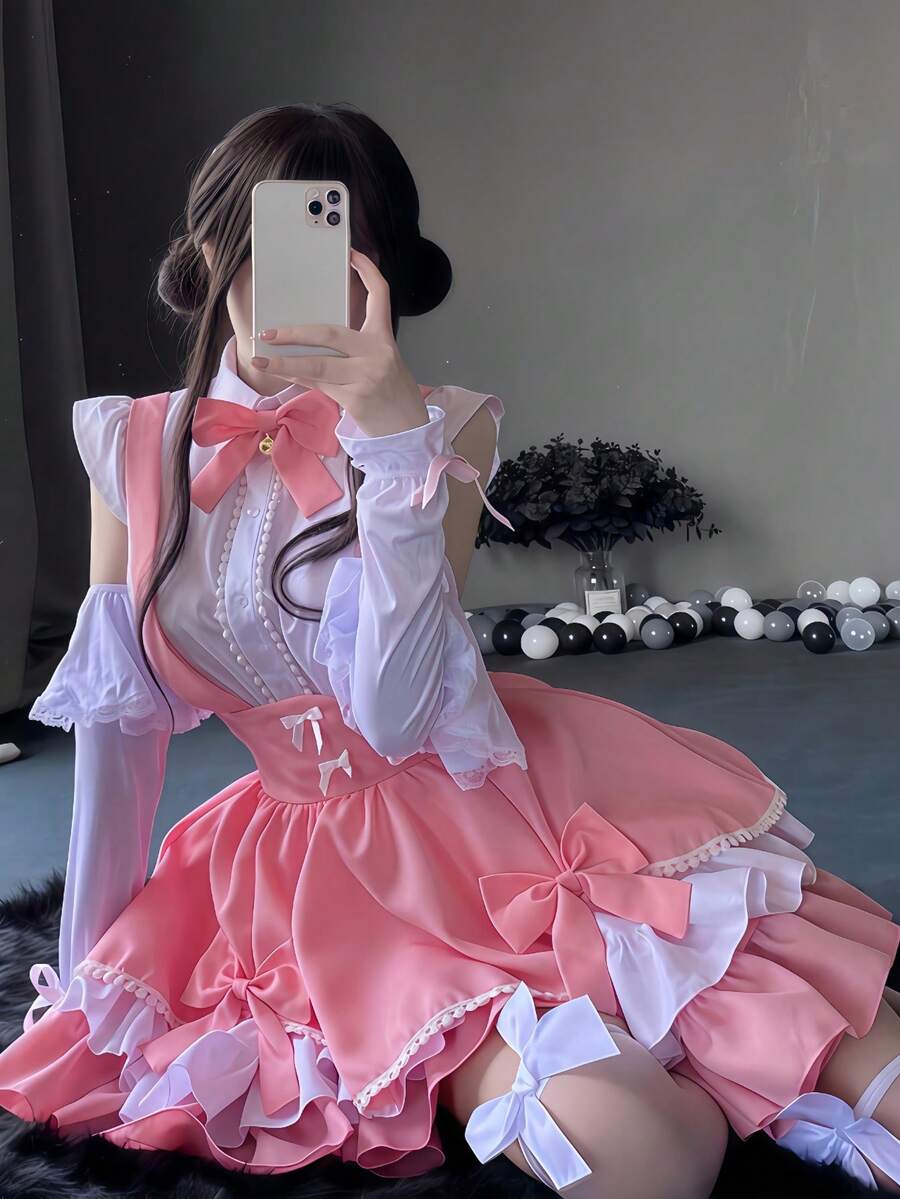 1pc Cute Lolita Maid Costume Set, Anime Cosplay Outfit Includes Dress + Apron, Suitable For Parties, Performances, Balls, And Stage Wear - 彩色 - 查看 1