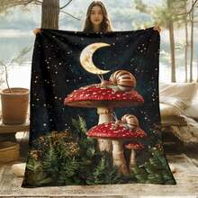 1pc Mushrooms, Moon Night, Snail Used For Sofa, Bedroom, Living Room, Bed, Couch, Chair Soft And Warm Blanket-Lightweight Flannel, Adult Gifts For Family Or Friends, Camp, Travel Flannel Fabric Printing Blankets.-30*40in - Nhiều màu - Xem 5