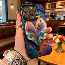 Cubierta de telefono con diseño artístico multicolor para iPhone 14 Pro Max funda protectora con estampado floral abstracto y texto SO COOL ideal para uso diario en cafeterías y salones elegantes - Negro - Ver 2