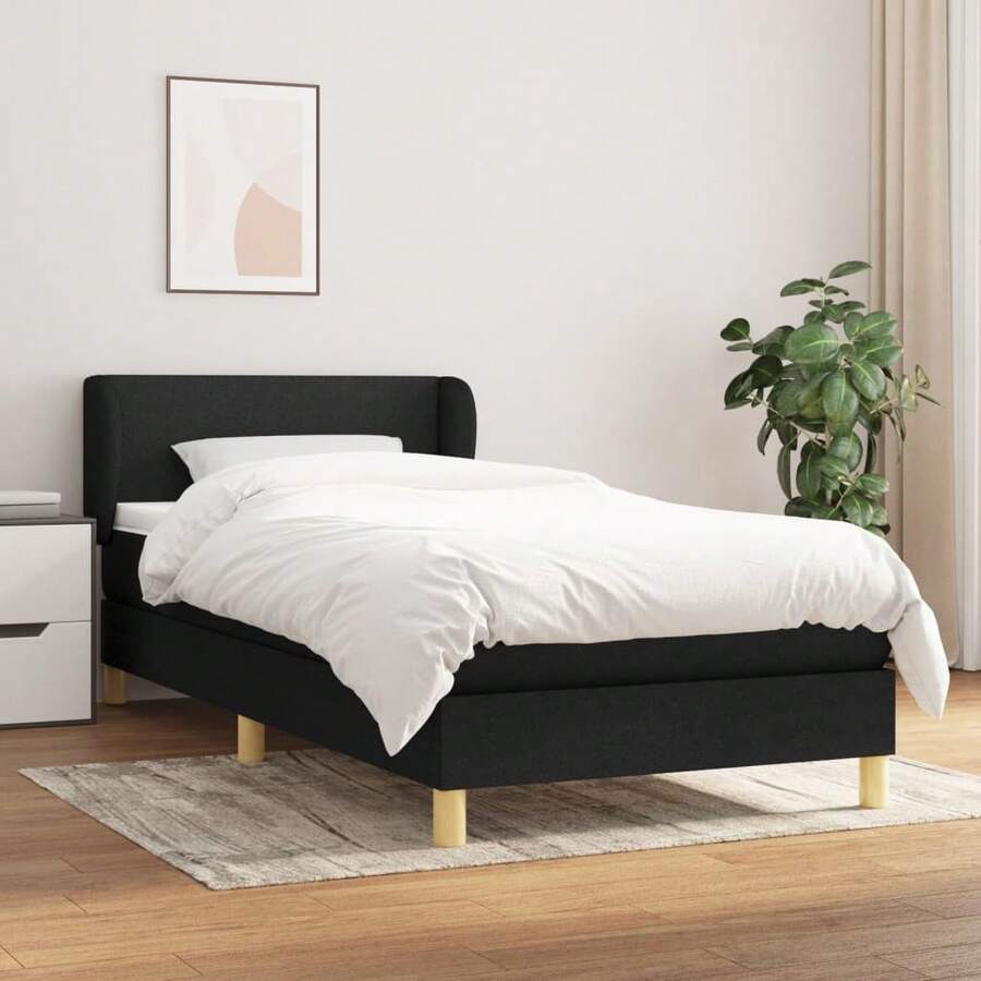 vidaXL Boxspringbett Mit Matratze, Schwarz, 90x190 Cm, Stoff - Schwarz - Übersicht 1