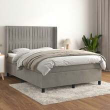 vidaXL Boxspringbett Mit Matratze, Hellgrau, 140x190 Cm, Samt - Grey - View 1