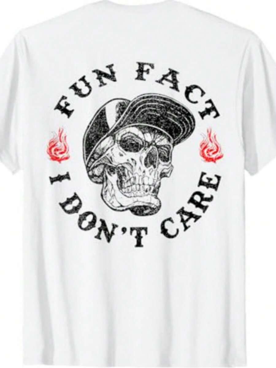 Fun Fact I Don't Care Funny Skeleton Sarcastic (ON BACK) T-Shirt - trắng - Xem 1
