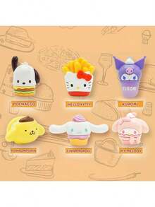 Figuras de la serie Sanrio Family Snack: decoración kawaii con personajes de comida, adornos coleccionables de escritorio inspirados en dulces y snacks japoneses. Figuras de PVC acrílico de alta calidad con detalles vívidos, con Hello Kitty, Cinnamoroll, Kuromi y My Melody. Regalo perfecto para decorar tu escritorio o estantería, ideal para fans del anime, adolescentes y adultos. Merchandising Sanrio de moda disponible internacionalmente. - Multicolor - Ver 1