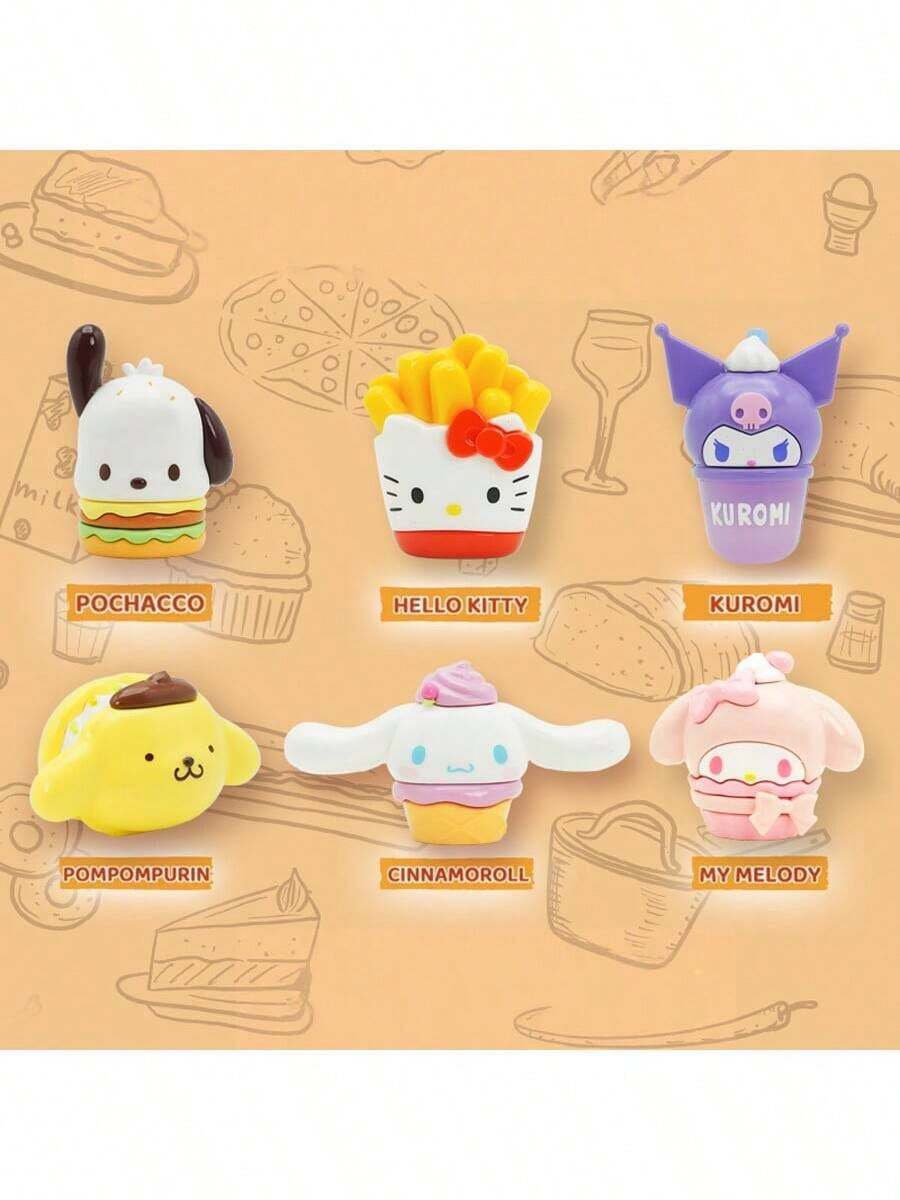 Figuras de la serie Sanrio Family Snack: decoración kawaii con personajes de comida, adornos coleccionables de escritorio inspirados en dulces y snacks japoneses. Figuras de PVC acrílico de alta calidad con detalles vívidos, con Hello Kitty, Cinnamoroll, Kuromi y My Melody. Regalo perfecto para decorar tu escritorio o estantería, ideal para fans del anime, adolescentes y adultos. Merchandising Sanrio de moda disponible internacionalmente. - Multicolor - Ver 1