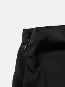 女士性感时尚缎面纯色百搭半身裙 - 黑色 - 查看 7