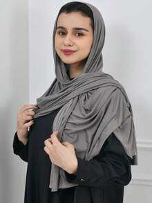1pc Women's Premium Jersey Hijabs, Minimalist Classic Solid Color Elegant Casual Edged Scarf, High-Quality Knit Fabric Viscose Jersey Hijabs Scarf, Long Turban Style Headscarf Suitable For Daily Life, Outings And Gatherings