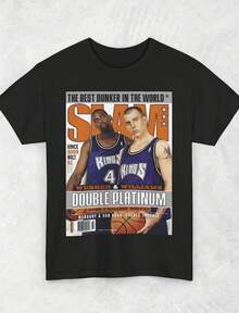 Camiseta con diseño de portada de SLAM de Chris Webber y Jason Williams, Sacramento Kings, camiseta deportiva unisex - Negro - Ver 1