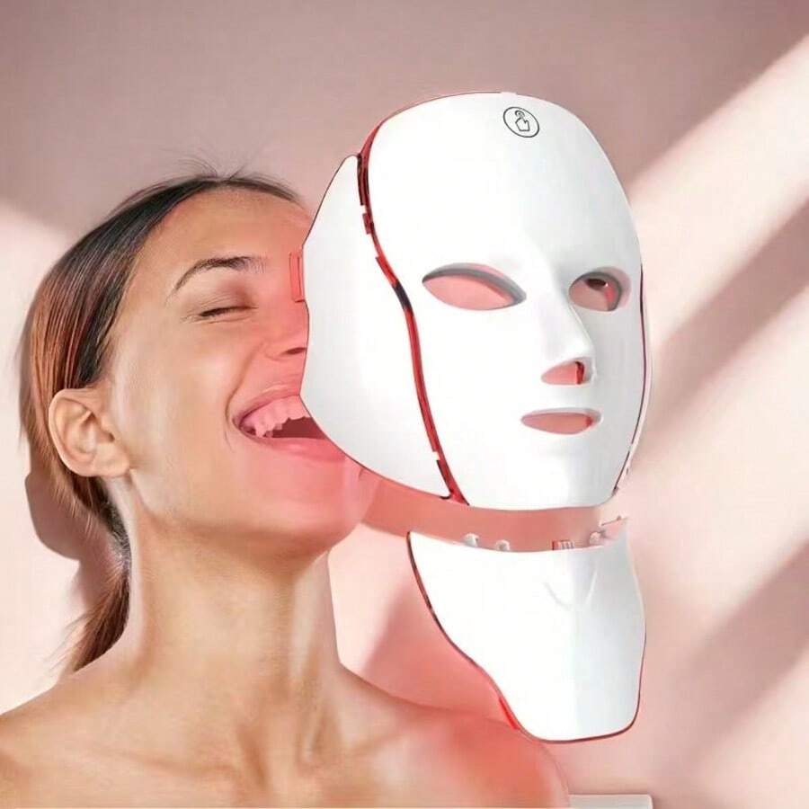 Aedwdpe 7 Color Facial & Neck Care Mask Device, USB-Powered Beauty Tool, Christmas/Halloween Promotion, Ideal Gift For Valentine's Day & Festivals - trắng - Xem 1
