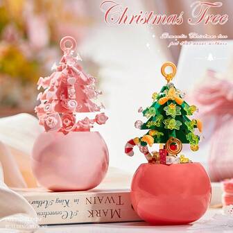 1pc Mini Christmas Building Block Potted Flower Bouquet Desktop Decor - Holiday Home Christmas Decorations, Thoughtful Gift For Friends And Classmates