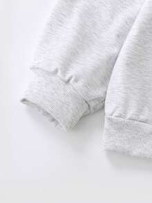 青少年男童休闲运动风篮球图案圆领长袖卫衣，秋冬季学生男装 - 淺灰色 - 查看 6