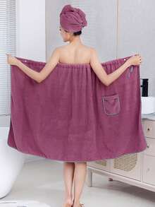 2pcs/Set Polyester Bath Wrap TowelSummer Wedding Home Bathroom Decor Back To School - Purple - View 5