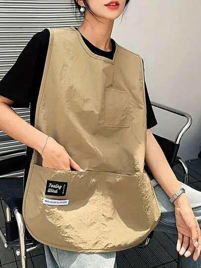 1pc Adjustable Apron - Polyester Material, Hairdressing Apron, Hairstylist Shampoo Apron Vest, Kitchen Bib Apron With Multiple Pockets, Suitable For Hairdressing, Cooking, Manicure And Kitchen Work