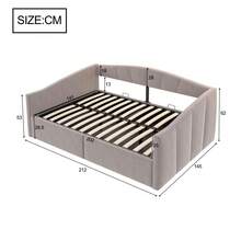 Sofá-cama Polsterbett 140*200, com armazenamento hidráulico, armazenamento em tela e apoios de braço, listras clássicas, versátil para casal, tecido de veludo macio ao toque, cinza claro - CINZA CLARO + Estofado + Quarto - Ver 11