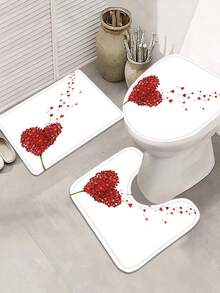 1 Stück/3 Stücke/4 Stücke Valentinstag Duschvorhang Set - romantisches Herzenmuster, wasserbeständiges Polyester, maschinenwaschbar, inklusive 12 Haken, rutschfeste Badematte, U-förmige Toilettenvorlage, Toilettendeckelabdeckung, ganzjährige Heimdekoration, Liebe-Themen Badezimmer Accessoires
