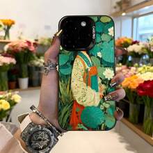 Cubierta de telefono con diseño de mujer en jardín verde y flores estampado Casepro para iPhone elegante uso diario y ocasiones especiales Aplicable a los teléfonos de la serie Apple y Galaxy - Blanco - Ver 3