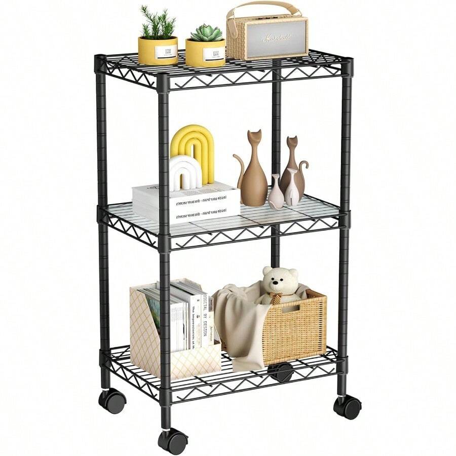 GSYY Small 3 Tier Shelves Sage Wire Shelng Unit Metal Shelf Adustabrganizers Sage Shelng With Wheels For Bathro Laundry Ro Pantry12 D X 18 W X 30.7 H Black - 黑色 - 查看 1