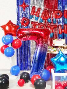 28pcs Spider Theme Number Balloon Column Kit, 32-Inch Spider Web Design Number Balloons 0-9, Red Blue Black Latex Balloons, 10-Inch Five-Pointed Star Balloons, Suitable For Birthday Party, Decoration Party, Home Decor, Theme Party, Spider Hero Theme Birthday Balloons, Boy Birthday Decoration, Cosplay Party Decoration - Multicolor - View 7