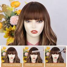 Ombre Highlight Body Wave Wig With Bangs Human Hair Body Wave Wear And Go Glueless Highlights Bangs Wig 4/27 Honey Blonde Brown Colored Blended Human Hair Wigs For Women - SP4/27 - 查看 7