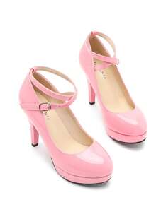 MAIERNISI JESSI Women's Platform High Heels Closed Toe Pumps Strappy Cross Ankle Strap Shoes - Hồng - Xem 6