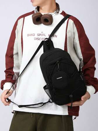 1pc תיק כתף לגברים ניילון, תיק חזה ניילון עם רצועה מתכווננת עמיד בפני שריטות ובלאי נרתיק לדרכון כסף תעודת זהות כרטיס אשראי כרטיס קל משקל לנסיעות/עבודות יומיות מתנה לבעל