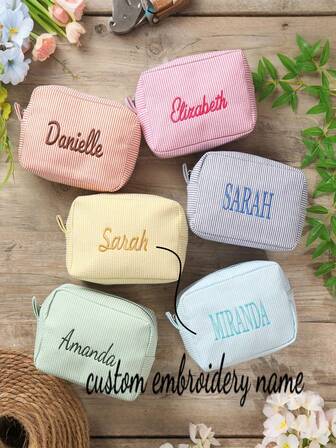 1pc Personalized Embroidered Letter Name Pinyin Bubble Makeup Bag, Waterproof Portable Cosmetic Bag, Toiletry Bag, Gift For Couples, Friend, Daughter, Mom, Girlfriend, Couple, Sanitary Napkin Organizer, Multipurpose,All-Purpose,Large Capacity,Versatile,Multifunction,Colorful,Cute,Adorable,Contracted,Funny,Kawaii,Y2K,Minimalist,Commuting,Business Casual,Basics,Custom,Personalized,Unique,Customized,Ideal Gifts For Him,Ideal Gifts For Her,Her,Family,Friends,Girlfriend,For Anniversaries,For Outdoors/Outings/Travel/Hiking/Stadium/Sports/Climbing,For Business/Commute/Work/Office,School Supplies,For University,For Colleague,For Dorm Rooms,For Teacher,For Boys And Girls,For Teenagers,Junior High School Students,Middle School Students,High School Senior High School Students,College Students,University Students,Freshman,Sophomore,Underclassmen