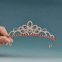 1PC New Crown Elegant Rhinestone Princess Crown Queen Birthday Party Headpiece Women Bride Wedding Hair Accessory Jewelry Headpiece - HG349-金紅 - 查看 5