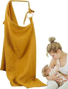 Manta para Amamantar Bebe, Manta de Lactancia Hipoalergenico Privacidad y Transpirable, Funda de Lactancia con Correas Ajustables, Manta Lactancia para Asiento de Automóvil, Silla Alta (Caqui) - Amarillo - Ver 2