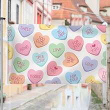 バレンタインデーガーデンフラッグ カラフルなハート文字プリント 両面バナー 庭 屋外装飾用 - スカイブルー - チェックする 4