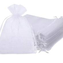 50 de pungi albe din organza cu șnur, pungi transparente pentru cadouri de bijuterii, potrivite pentru nuntă, Crăciun, depozitare de bijuterii mici - alb - Vizualizare 5