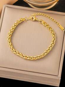 1 件男女皆宜的不锈钢金链手链，时尚防水珠宝配饰，适合送礼和派对佩戴 - 金黃色 - 查看 8