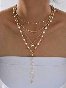 4 chiếc nơ ngọc trai giả thanh lịch nhiều lớp hình chữ Y, đa năng cho kỳ nghỉ, tiệc tùng, đám cưới, quà tặng sinh nhật, đeo hàng ngày - Vàng - Xem 1