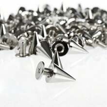 200 Silver Metal Bag Studs Cone Punk Spike Spots Rivet Screw Bullet Leather DIY - Silver - View 3