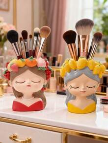 1个树脂花朵造型女孩化妆刷收纳盒 – 可爱梳妆台装饰收纳盒，适用于书桌、梳妆台和浴室 | 母亲节、毕业典礼、生日、圣诞节、秋冬季节、房间装饰的完美礼物 - 彩色 - 查看 8